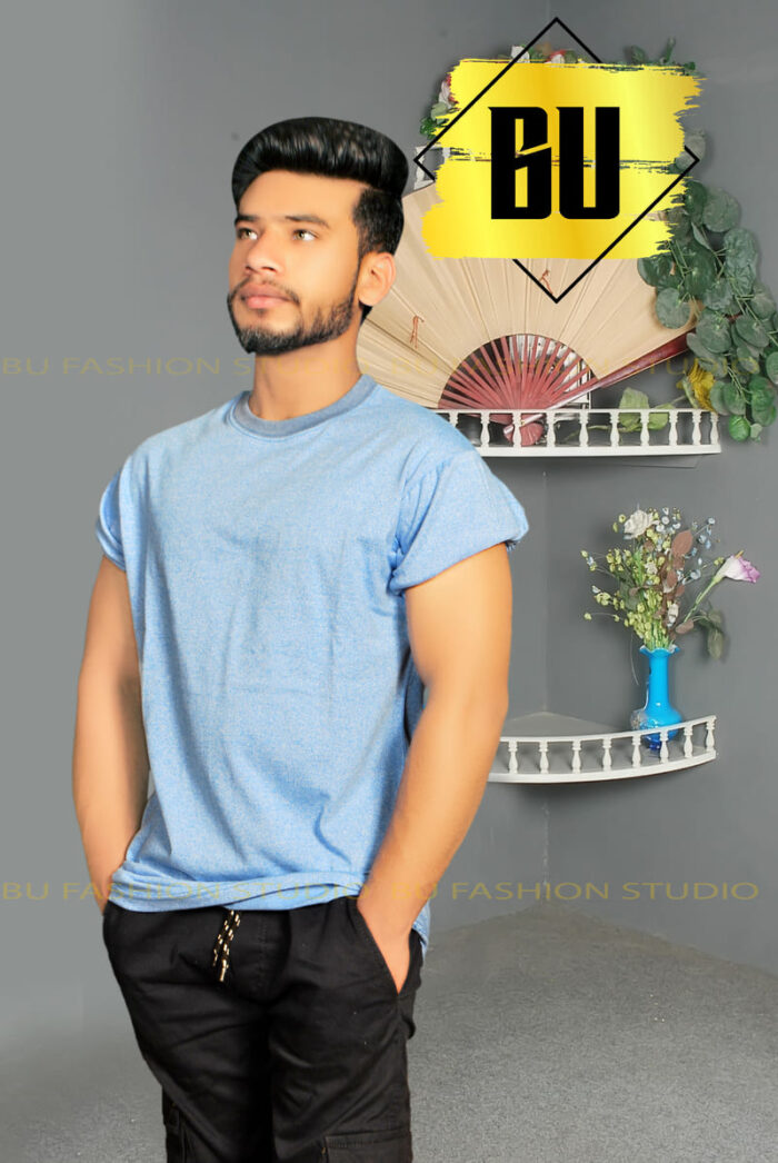 Sky Blue Heather Casual T-Shirt for Men - Image 3