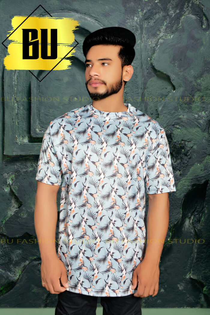 Tropical Blue Printed T-Shirt for Men - Image 2