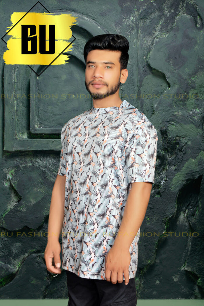 Tropical Blue Printed T-Shirt for Men - Image 5